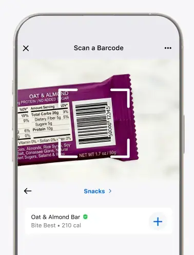 MyFitnessPal barcode scanner reading a packaged food label